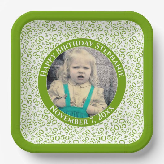 Ihr Foto 50 Random Zahlenmuster Grün/Weiß Pappteller (Vorderseite)