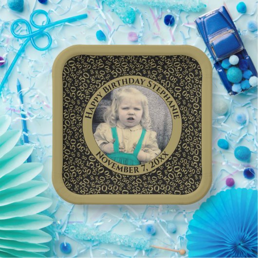 Ihr Foto 50 Random Zahlenmuster Schwarz/Gold Pappteller (Party)