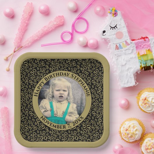 Ihr Foto 50 Random Zahlenmuster Schwarz/Gold Pappteller (Party)