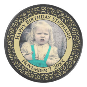 Ihr Foto 60. Random Zahlenmuster Schwarz/Gold Eishockey Puck