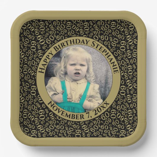 Ihr Foto 60 Random Zahlenmuster Schwarz/Gold Pappteller (Vorderseite)