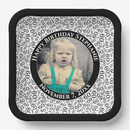 Ihr Foto 60 Random Zahlenmuster Schwarz/Weiß Pappteller (Vorderseite)