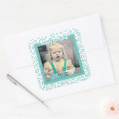 Ihr Foto: 60. Zahlenmuster Aquamarin und weiß Quadratischer Aufkleber (Umschlag)