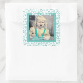 Ihr Foto: 60. Zahlenmuster Aquamarin und weiß Quadratischer Aufkleber (Tasche)