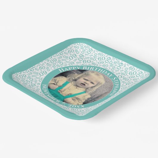 Ihr Foto 60 Zufallszahlenmuster Aquamarin/weiß Pappteller (Gewinkelt)