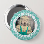 Ihr Foto 70. Geburtstag Zahlenmuster Aquamarin Button (Vorne & Hinten)