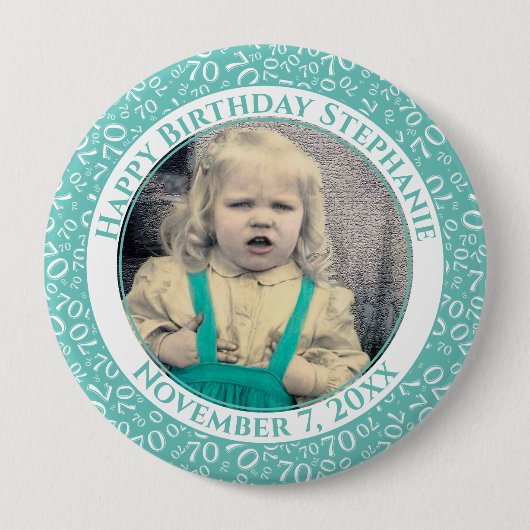 Ihr Foto 70. Geburtstag Zahlenmuster Aquamarin Button (Vorderseite)