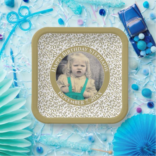 Ihr Foto 70 Random Number Pattern Gold/Weiß Pappteller (Party)