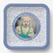 Ihr Foto 70 Zufallszahlenmuster Blau/Weiß Pappteller (Vorderseite)