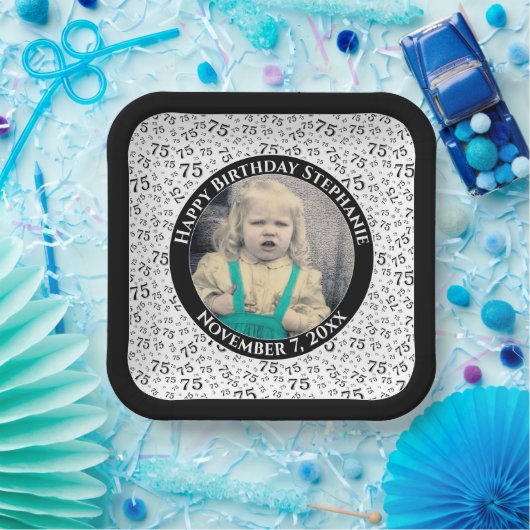 Ihr Foto 75 Random Zahlenmuster Schwarz/Weiß Pappteller (Party)