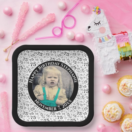 Ihr Foto 75 Random Zahlenmuster Schwarz/Weiß Pappteller (Party)