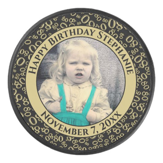 Ihr Foto 80. Random Zahlenmuster Schwarz/Gold Eishockey Puck (Vorderseite)