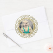 Ihr Foto 80. Zufallszahlenmuster| Gold/Weiß Runder Aufkleber (Umschlag)