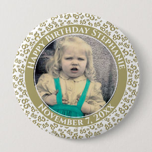 Ihr Foto 85. Geburtstag Zahlenmuster Gold/Weiß Button