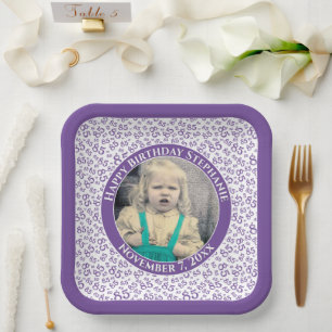 Ihr Foto 85 Zufallszahlenmuster Lila/weiß Pappteller