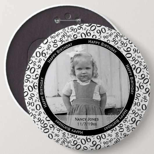 Ihr Foto: 90. Random Zahlenmuster Schwarz Button (Vorne & Hinten)