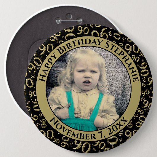 Ihr Foto: 90. Zahlenmuster Schwarz & Gold Button (Vorne & Hinten)