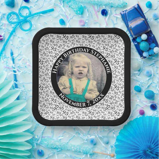 Ihr Foto 95 Random Zahlenmuster Schwarz/Weiß Pappteller (Party)