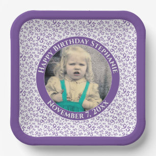 Ihr Foto 95 Zufallszahlenmuster Lila/weiß Pappteller