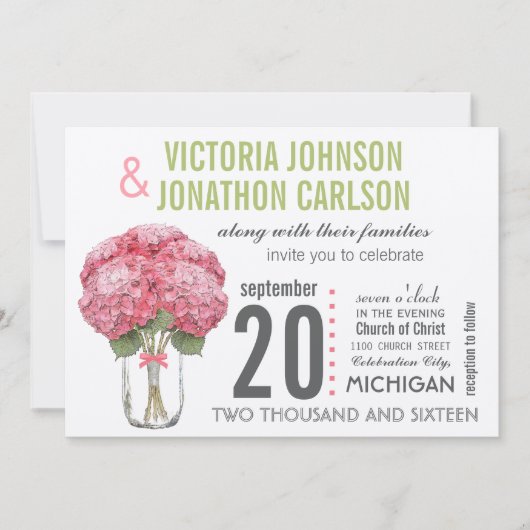 Ihr Foto auf Back Hydrangea in Mason Jar Einladung (Vorderseite)