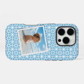 Ihr Foto auf Hübschem Blau- und Weißmuster iPhone Hülle (Rückseite (Horizontal))
