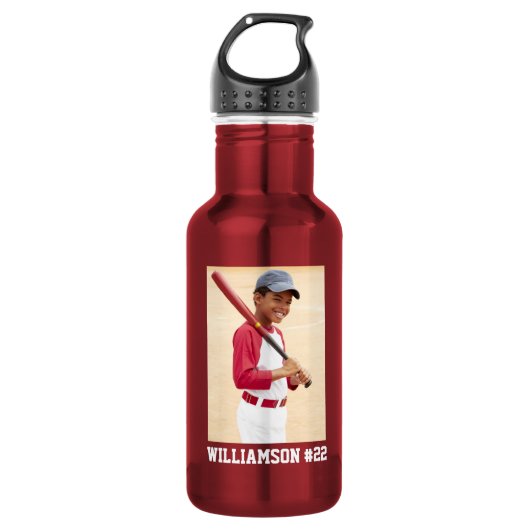 Ihr Foto Baseball oder Ihr Sport Rot Edelstahlflasche (Vorderseite)