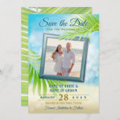 Ihr Foto Beach Hochzeit tropischen Palmen Blätter Save The Date (Vorne/Hinten)