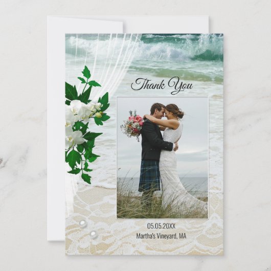 Ihr Foto Beach Lace Wedding Danke Karte (Vorderseite)