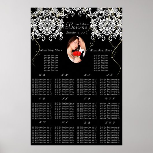 Ihr Foto Black & White Damask Gold Seekarte Poster (Vorne)