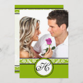 Ihr Foto Damask Apple Green Wedding Einladung (Vorne/Hinten)