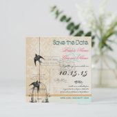 Ihr Foto Damask Bird Cage Wedding Save the Date (Stehend Vorderseite)