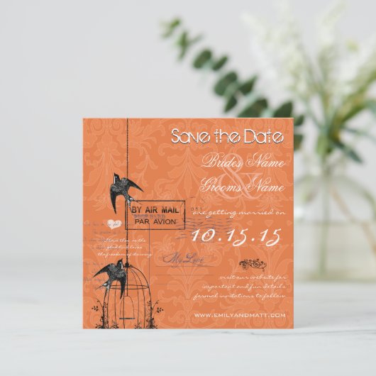 Ihr Foto Damask Bird Cage Wedding Save the Date Einladung (Stehend Vorderseite)