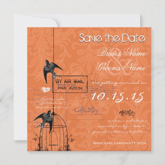 Ihr Foto Damask Bird Cage Wedding Save the Date Einladung (Vorderseite)