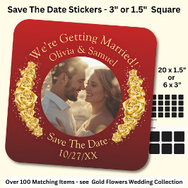 Ihr Foto, Datum speichern, goldene Blumen Kastanie Quadratischer Aufkleber