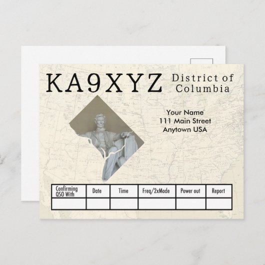 Ihr Foto District of Columbia Cutout Custom QSL Postkarte (Vorne/Hinten)