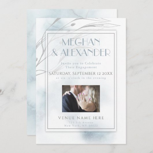 Ihr Foto Dusty Blue Watercolor und Willow Branch Einladung (Vorne/Hinten)