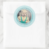 Ihr Foto Einfache Streifen Muster Aqua/White Runder Aufkleber (Tasche)