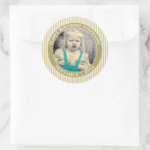 Ihr Foto Einfache Streifen Muster Gold/Weiß Runder Aufkleber (Tasche)