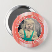 Ihr Foto Einfache Streifen Muster Koralle/Weiß Button (Vorne & Hinten)