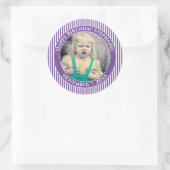 Ihr Foto Einfache Streifen Muster Lila/weiß Runder Aufkleber (Tasche)