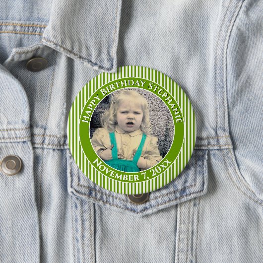 Ihr Foto Einfache Streifen Muster Schwarz/Weiß Button (Beispiel)