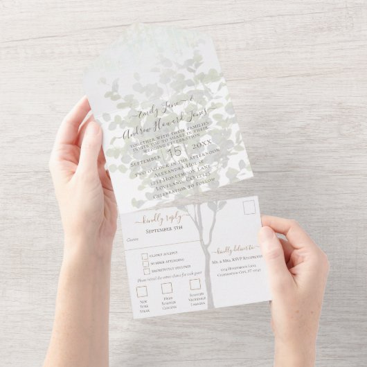 Ihr Foto Eukalyptus Tree Goldraht All In One Einladung (Abreißen)