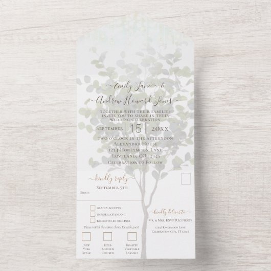 Ihr Foto Eukalyptus Tree Goldraht All In One Einladung (Innen Boden)