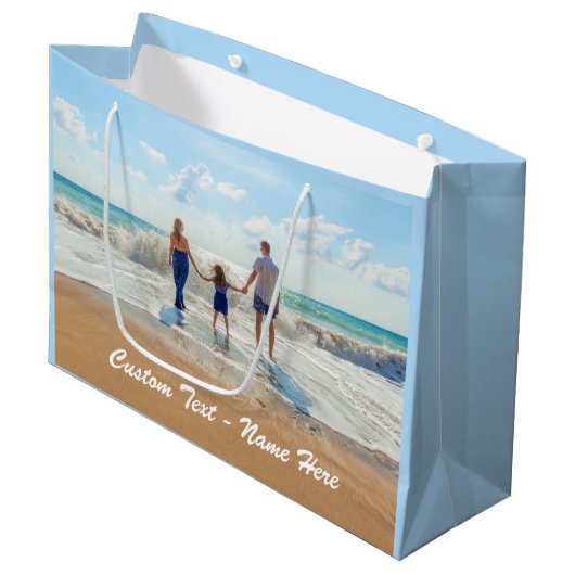 Ihr Foto-Geschenktasche mit Cystom-Textname Große Geschenktüte (Vorderseite Schrägansicht)