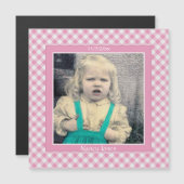 Ihr Foto: Gingham Karos Pattern Pink/Weiß Magneteinladung (Vorne/Hinten)