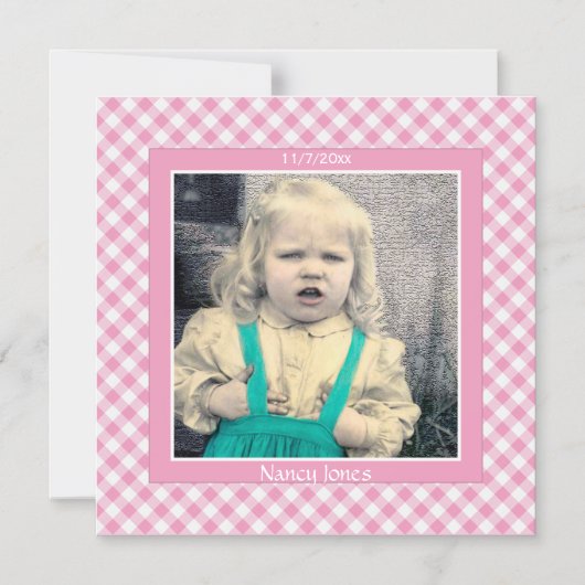 Ihr Foto: Gingham Karos Pattern Pink/Weiß Magneteinladung (Vorderseite)