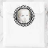 Ihr Foto: Gingham Karos Pattern Schwarz/Weiß Runder Aufkleber (Tasche)