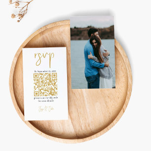 Ihr Foto Gold QR-Code Schwarze Hochzeit RSVP Begleitkarte