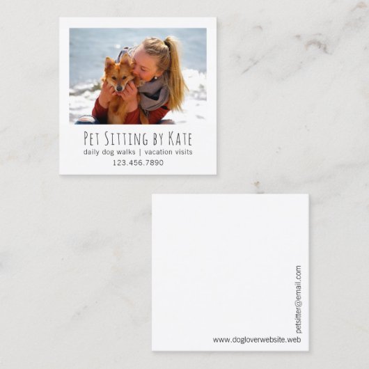 Ihr Foto-Haustier, das | Hundewanderer-einfaches Quadratische Visitenkarte (Vorne/Hinten)