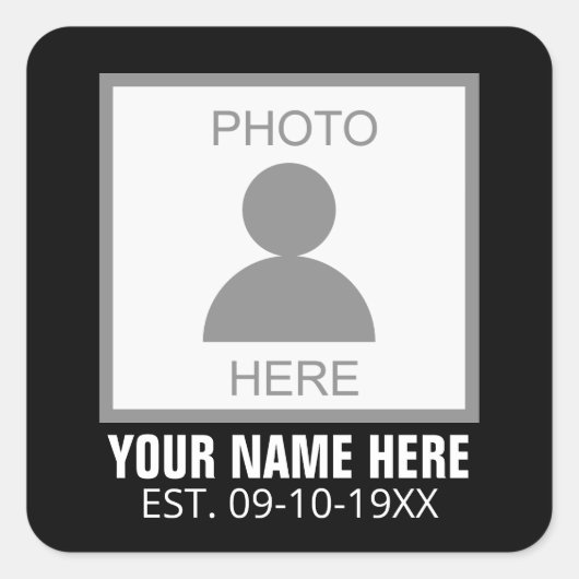 Ihr Foto hier Name und Alter Quadratischer Aufkleber (Vorderseite)